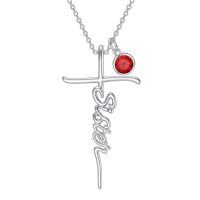 wholesale 925 Sterling Silver Birthstone Cross Sister Initial Pendant Necklace-07-July
