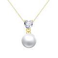 wholesale 14k White Heart Shape Cz Lab Diamond Pendant Necklace With Round Pearl-0-0