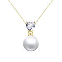 wholesale 14k White Heart Shape Cz Lab Diamond Pendant Necklace With Round Pearl-Moissanite Pearl