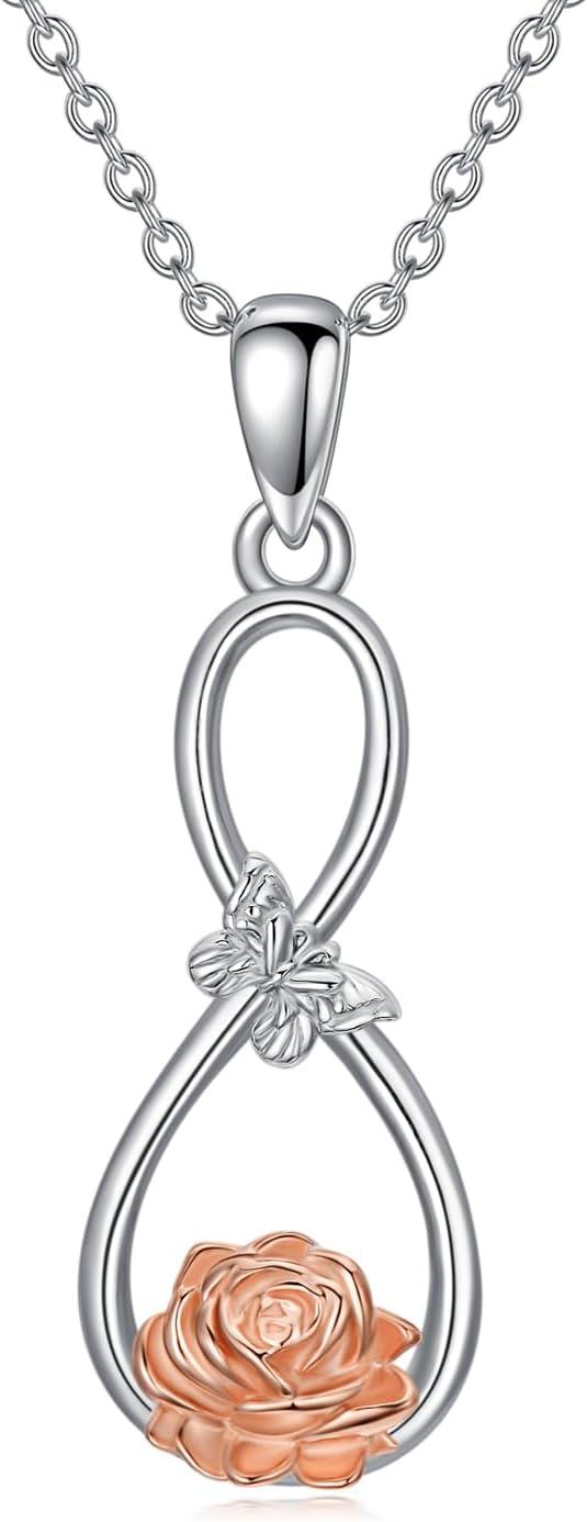 Sterling Silver Stone Cute Butterfly Infinity Pendant Necklace for Women-Infinity