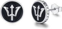 wholesale 925 Sterling Silver & Black Stone Viking Rune Poseidon Trident Stud Earrings 10mm-A2-Poseidon's Trident