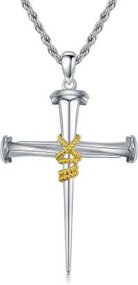 wholesale 925 Sterling Silver Nail Cross Pendant with Gold Rope Knot Chain - Mens Religious Jewelry-B01
