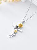 wholesale 925 Sterling Silver 925 Personalized Photo Projection Yellow Flower Cross Pendant Necklaces for Women & Girls-0-4
