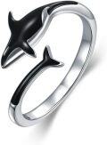 wholesale 925 Sterling Silver Ocean Open Ring w Orca Shark Manta Ray Animal Lovers Jewelry Gift-0-0