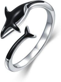 wholesale 925 Sterling Silver Ocean Open Ring w Orca Shark Manta Ray Animal Lovers Jewelry Gift-Orca