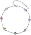 wholesale 925 Sterling Silver Star-Shaped Rainbow Crystal Ankle Anklets for Women - Birthday & Christmas Gift Ideas-0-0