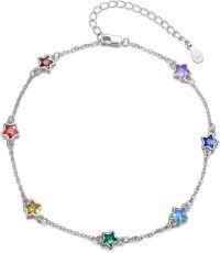 wholesale 925 Sterling Silver Star-Shaped Rainbow Crystal Ankle Anklets for Women - Birthday & Christmas Gift Ideas-Star