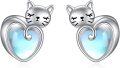 wholesale 925 Sterling Silver Heart Moonstone Cat Stud Earrings-0-0