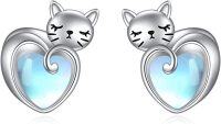 wholesale 925 Sterling Silver Heart Moonstone Cat Stud Earrings-cat-2