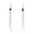 wholesale 925 Sterling Silver Blue Enamel Moon & Star Drop Threader Earrings w/ Tassels for Women and Teen Girls-0-0
