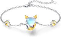 wholesale 925 Sterling Silver Blue Opal Cat Paw Charm Bracelet with Red Ruby Eyes and Gold Tone Tail Design for Women Girls -Fox Bracelet