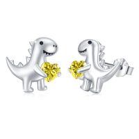 wholesale 925 Sterling Silver Dinosaur Stud Earrings Wholesale With Red Heart-K-Nov