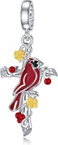 wholesale 925 Sterling Silver Heart-Shaped Pendant with Red Cardinal and Berries Design for Bracelets or Necklaces-0-0