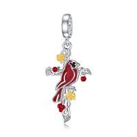 wholesale 925 Sterling Silver Red Bird & Flower Pendant Necklace for Women Girls -Cardinal Cross Charm