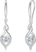 wholesale Sterling Silver Diamond Infinity Birthstone Dangle Earrings, April Gemstone Drop Earrings 22.9mm-0-0