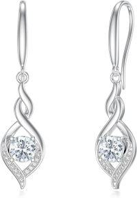 wholesale Sterling Silver Diamond Infinity Birthstone Dangle Earrings, April Gemstone Drop Earrings 22.9mm-04-April