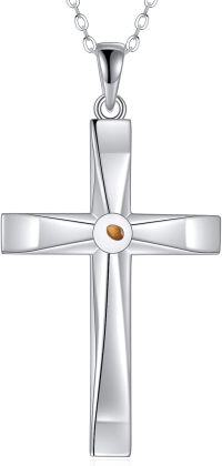 wholesale 925 Sterling Silver Origami Cross Pendant with Gold Stone - Religious  for Women and Men-Mustard Seed Cross