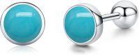wholesale 925 Sterling Silver Turquoise Round Stone Small Stud Earrings for Women Hypoallergenic Screwback-Turquoise