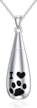 wholesale 925 Sterling Silver Teardrop Pet Paw Print Keepsake Memorial Urn Necklace with Chain and Fill Kit-0-0