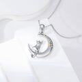 wholesale 925 Sterling Silver Crescent Moon & Cat Pendant Necklace with Cubic Zirconia Stones for Women-0-3