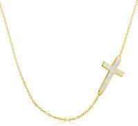 wholesale Sterling Silver Opal Sideways Cross Necklace for Women, 0.82 x 0.5 Inches, 20 Inches Chain with Extender, Hypoallergenic, No Nickel, No Lead, Gift Box-Sideway Cross-Gold
