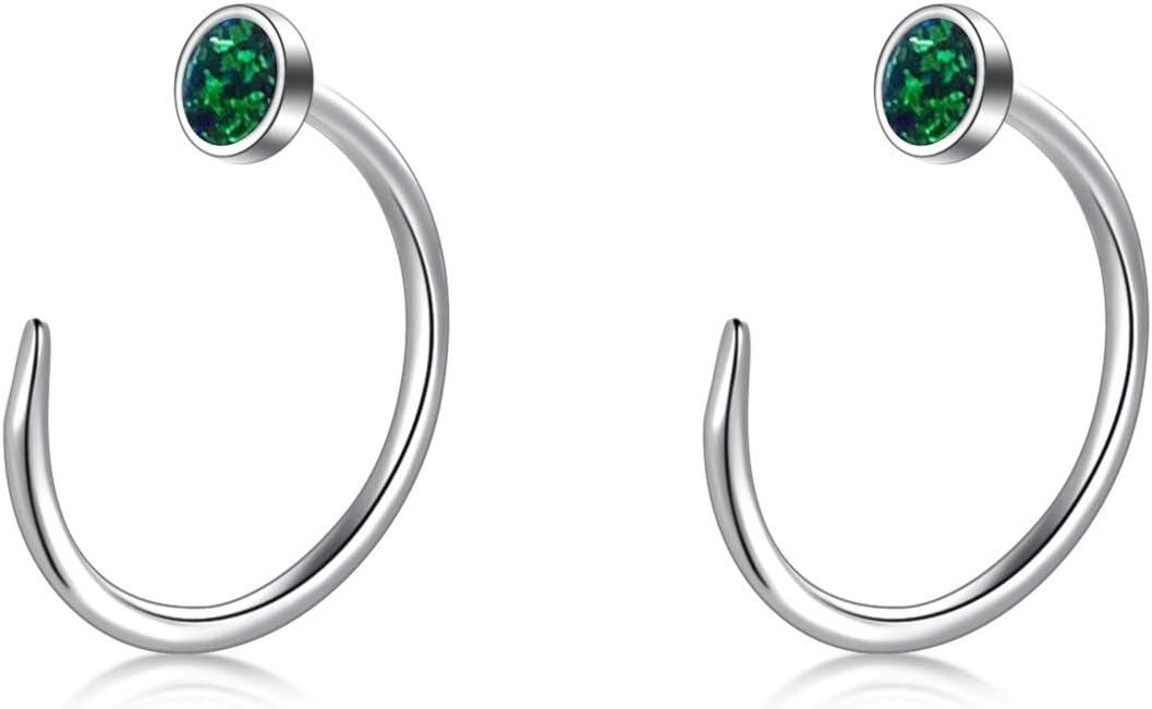 925 Sterling Silver CZ Opal Dainty Threader Huggie Hoop Earrings for Women-0-0