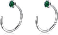 wholesale 925 Sterling Silver CZ Opal Dainty Threader Huggie Hoop Earrings for Women-2-Green Opal \/ Silver