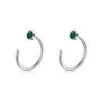 wholesale 925 Sterling Silver CZ Opal Dainty Threader Huggie Hoop Earrings for Women-2-Green Opal \/ Silver
