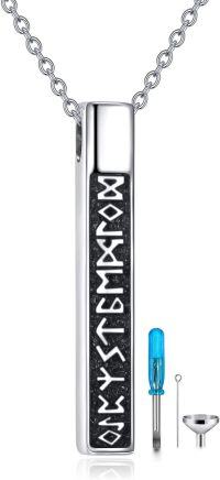 wholesale 925 Sterling Silver Viking Rune Moon Phase Cremation Jewelry Urn Pendant Necklace for Ashes - 24 Chain (Black)-Viking Runes Bar Urn Necklace