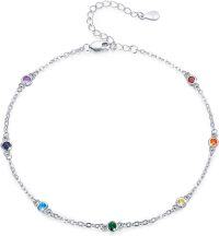 wholesale 925 Sterling Silver Rainbow 7 Chakra Stones Yoga Bracelet for Women Wife Girlfriend-Round