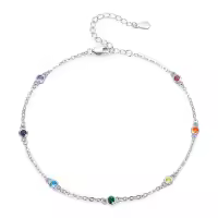 wholesale 925 Sterling Silver Rainbow 7 Chakra Stones Yoga Bracelet for Women Wife Girlfriend-Round