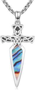 wholesale 925 Sterling Silver Celtic Cross Abalone Shell Dagger Pendant Necklace for Men Women Vintage Gothic s 48cm Chain Length-0-0