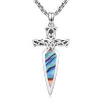 wholesale 925 Sterling Silver Celtic Cross Abalone Shell Dagger Pendant Necklace for Men Women Vintage Gothic s 48cm Chain Length-A001-Sword(Abalone Shell)