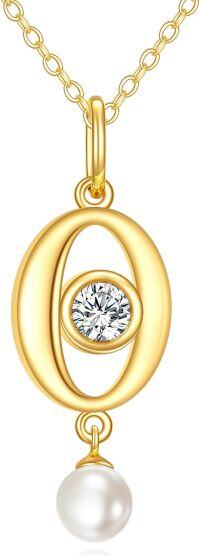 wholesale 10K Golden Pendant with Diamond and Pearl Charm Necklaces for Women - Elegant Solid s-gold pearl necklace