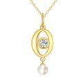 wholesale 10K Golden Pendant with Diamond and Pearl Charm Necklaces for Women - Elegant Solid s-0-0