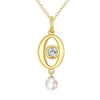 wholesale 10K Golden Pendant with Diamond and Pearl Charm Necklaces for Women - Elegant Solid s-gold pearl necklace