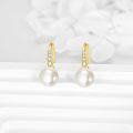 wholesale 14K Gold Freshwater Pearl Dangle Drop Earrings with Cubic Zirconia Accents - Elegant Jewelry for Women-0-3