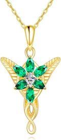 wholesale 10K Gold Elven Star Pendant Necklace with Green Stones and White Diamond Centerpiece for Women-0-0