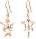 wholesale S925 Sterling Silver Rose Gold Plated Double Star Drop Hook Earrings, Hypoallergenic Jewelry Gift for Women-0-0