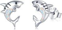 wholesale 925 Sterling Silver Shark Opal Studs for Women Animal Ear Piercing  Ideas-Opal shark studs white