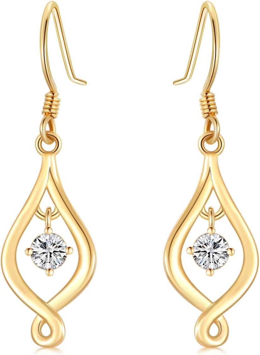 14K Gold Moissanite Infinity Drop Earrings for Women Yellow White Gold Dangle Love Earrings Christmas Birthday Gifts for Wife Daughter Girlfriend-14K Yellow Gold