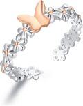 wholesale 925 Sterling Silver Butterfly Flower Adjustable Wrap Ring for Women Girls-0-0