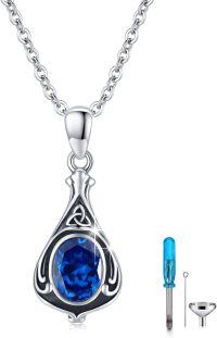 wholesale Sterling Silver Urn Necklace Cremation Ashes Pendant Memorial Jewelry for Women Men Girls Boys-Celtic-September-Blue Sapphire