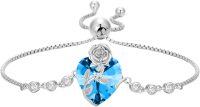 wholesale  Sterling Silver & White Gold Plated Sapphire Heart Rose Flower Birthstone Bracelet for Women, Adjustable Tennis Bracelet, September Birthstone Jewelry Gift-09-Sep - Sapphire
