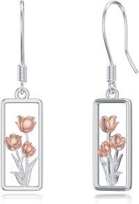 wholesale 925 Sterling Silver Rectangle Tulips Floral Drop Earrings Gift for Her-Tulip Earrings