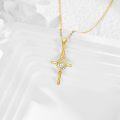 wholesale 14K Gold Heart Shaped Diamond Cross Pendant Necklace for Women Girls Gifts Fine Jewelry Chain Length: Adjustable from 36-48cm (14-17)-0-1