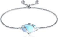 wholesale  Sterling Silver Gemstone Dainty Link Bracelet for Women -A-Moonstone-June