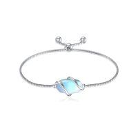wholesale 925 Sterling Silver Abalone Shell Square Charm Adjustable Bolo Bracelet for Women-A-Moonstone-June