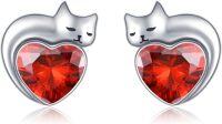 wholesale 925 Sterling Silver Birthstone Cat Stud Earrings Heart Jewelry for Women-07-July