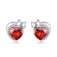 wholesale 925 Sterling Silver Heart Shaped Cat Earrings-07-July